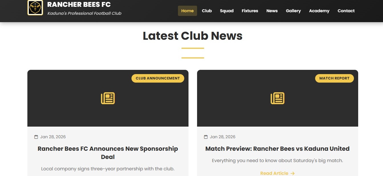 Mockup for Ranchers Bees FC Professional Club Platform